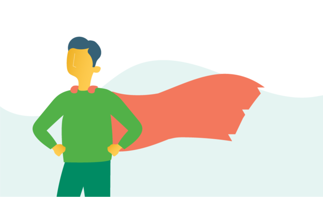 A man stands with his hands on his hips. A cape is over his shoulders.