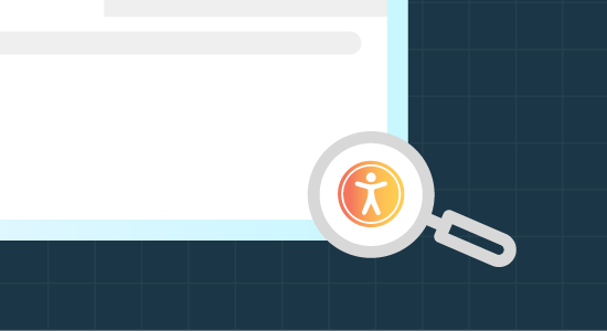 A magnifying glass sits on the bottom right hand side of a webpage. There's an accessibly icon in the magnifying glass.