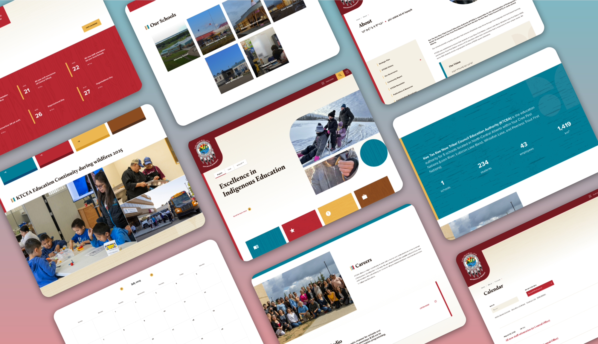 The KTCEA website tiled on a red background