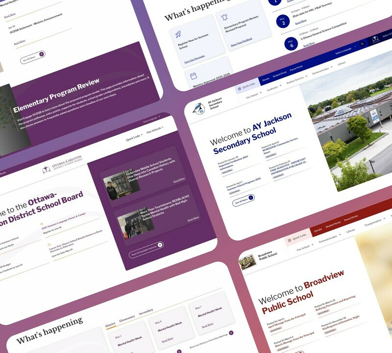 Screen captures of theOCDSB website on the left and their schools on the right