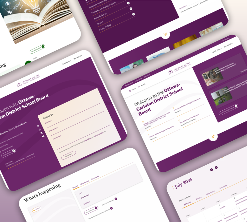 Screen captures of theOCDSB website on the left and their schools on the right